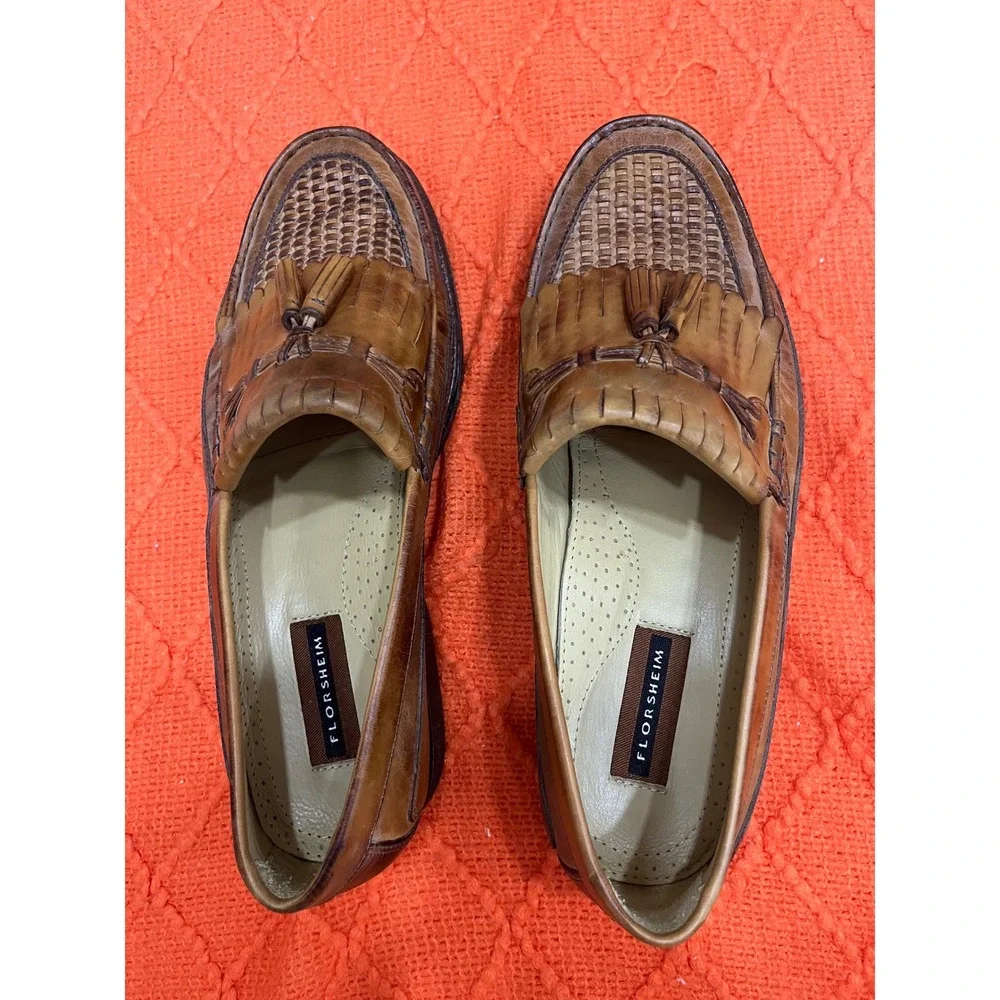 Florsheim Tassel Kiltie Loafers Mens 12 EEE Leather Woven Slip On Dress‎ Shoes